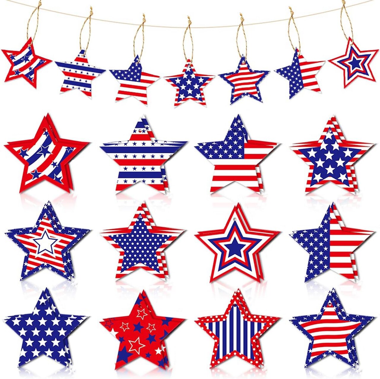 24Pcs Patriotic Star Hanging Decorations Red White Blue Stars 4th of July for Party Decoration Supplies